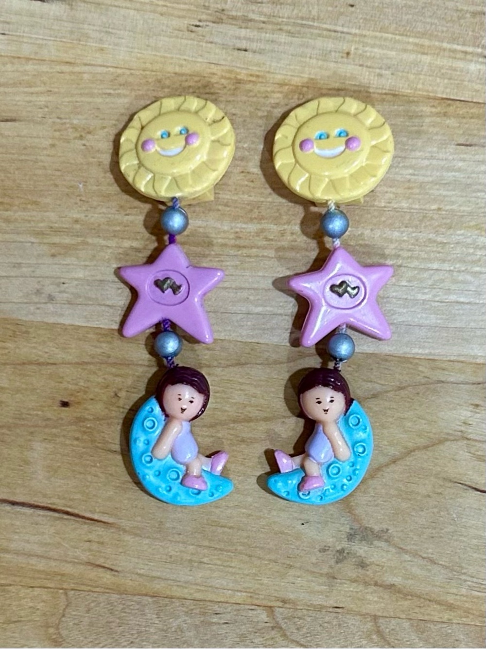 Vintage Polly Pocket Star Dream Clip On Dangle Earrings Bluebird 1991